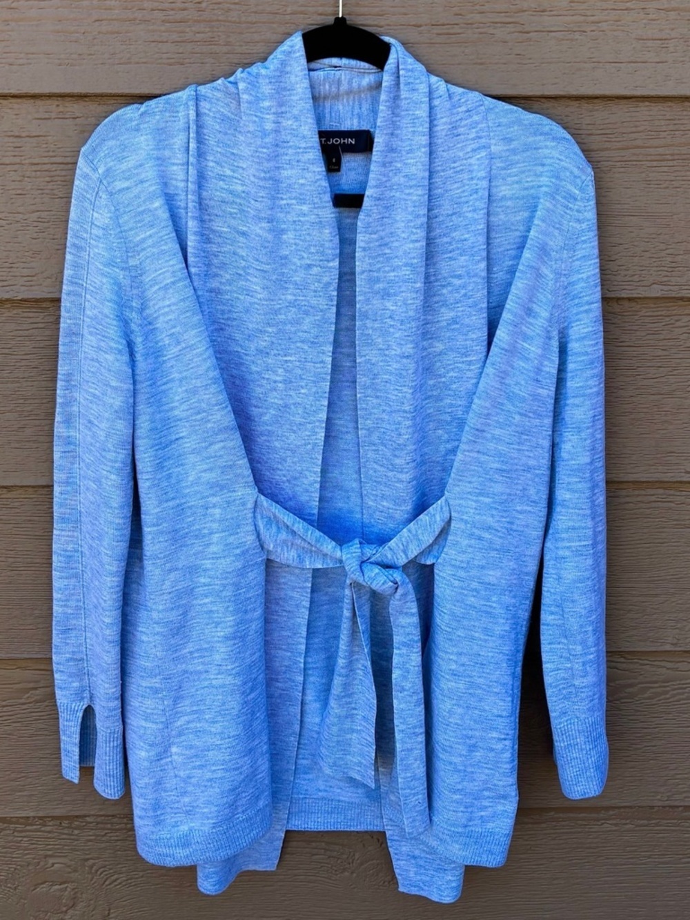 St. John Light Gray Open-Front Tie-Waist Loose Fitting 100% Wool Cardigan -Sz S